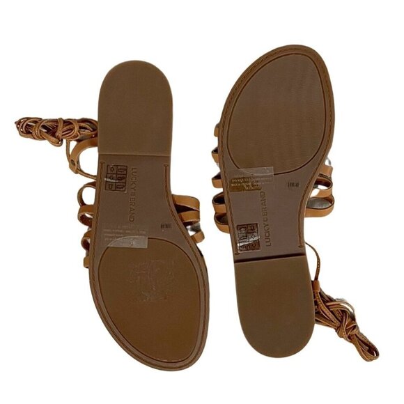 NWOT LUCKY BRAND BROWN LEATHER GLADIATOR GREEK LACE UP FLAT SANDALS - 10 (40) - Picture 5 of 11